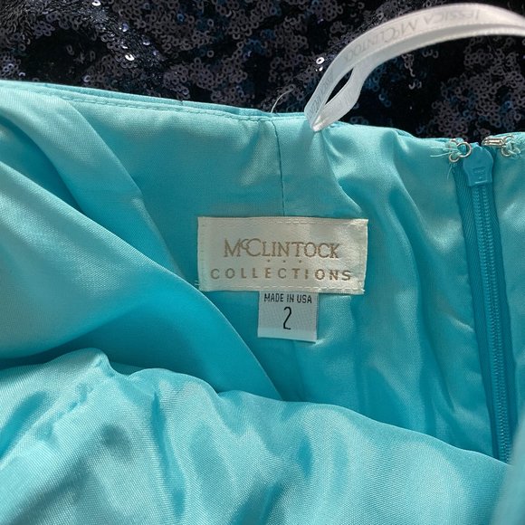 Jessica McClintock Blue Formal Dress with Flower Embellishment - Picture 3 of 3